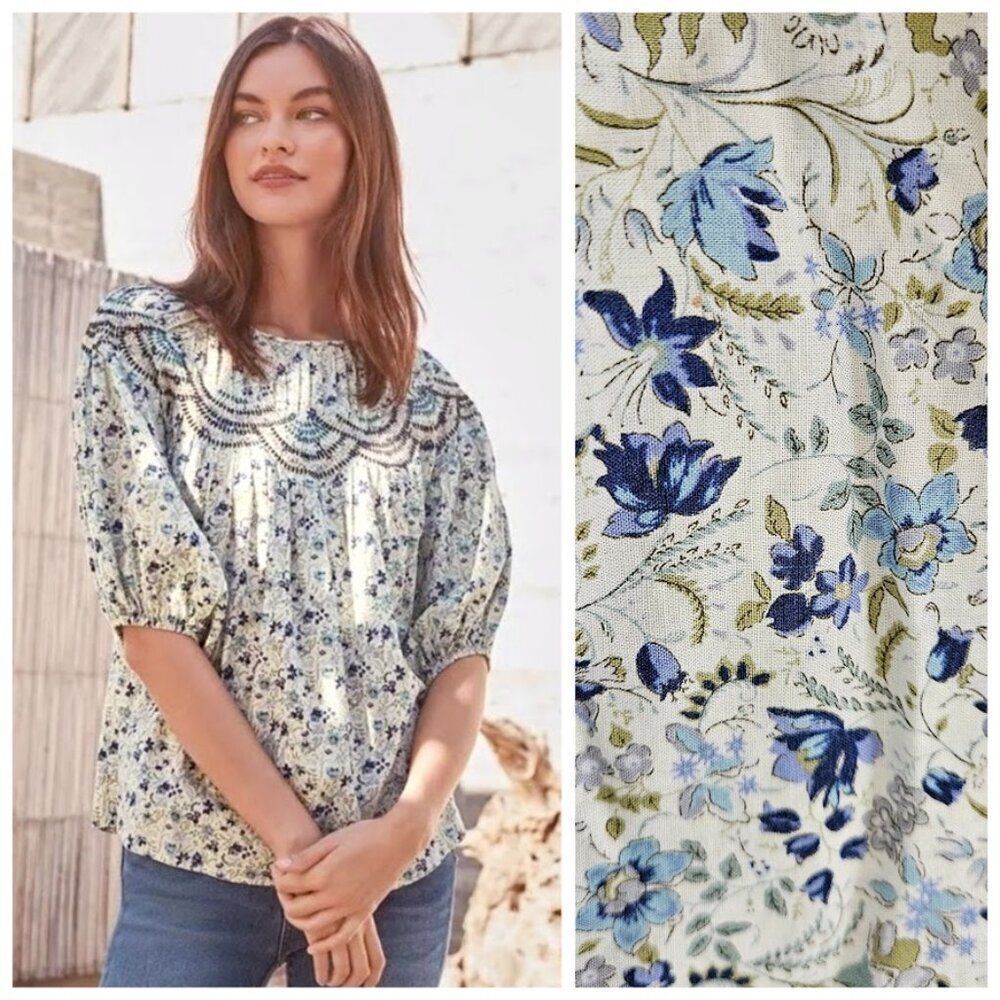 Johnny Was Tatiana Floral Top Blouse Embroidered Peasant Cottage XL